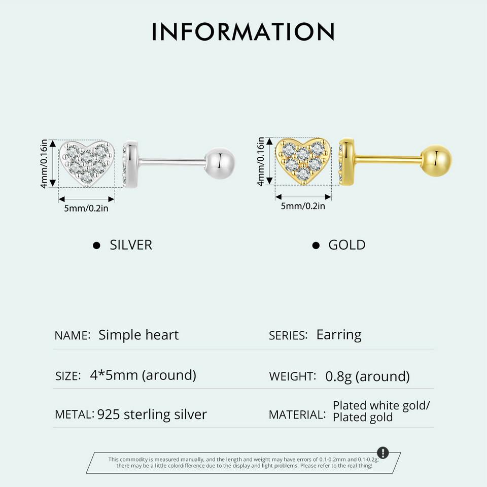 Женские серьги-гвоздики BAMOER из стерлингового серебра 925 пробы с цирконием и изящными ювелирными изделиями