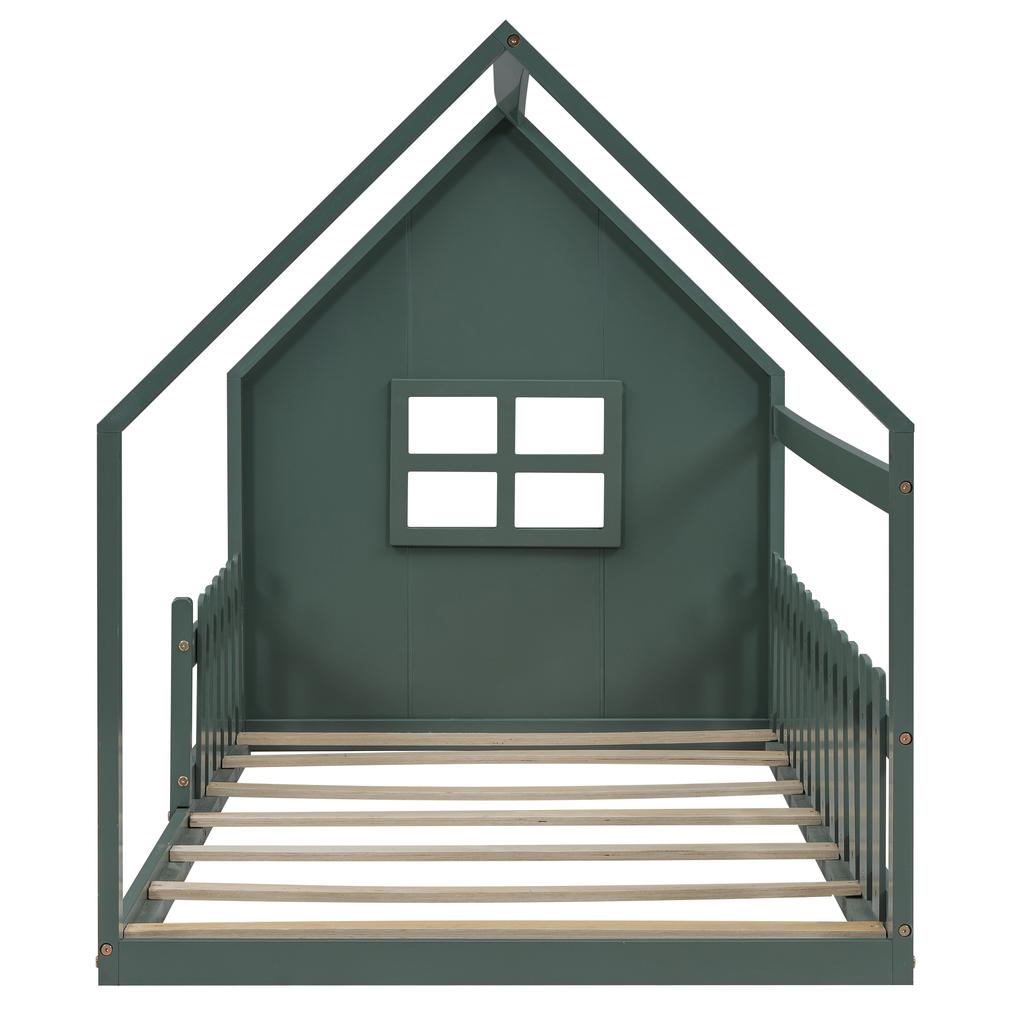 90*200cm Flat Bed, Children's Bed, House-shaped, Green