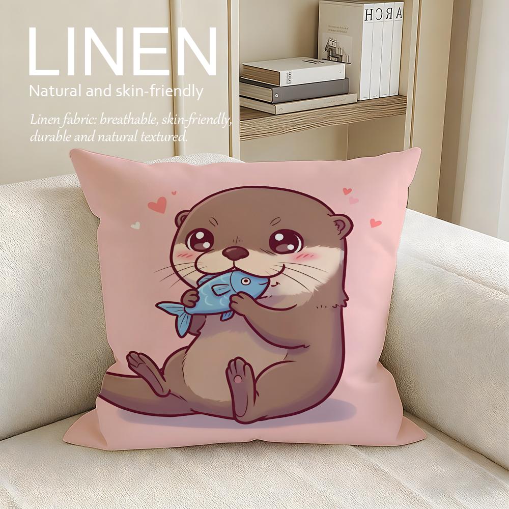Cute Otter Moonlight Cushion Cover Pillowcase Set Pcs x x Breathable Washable Sofa Cushion Cover