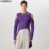Men Cold Shoulder Cutout Long Sleeve T-Shirts Casual Irregular Splits Tops