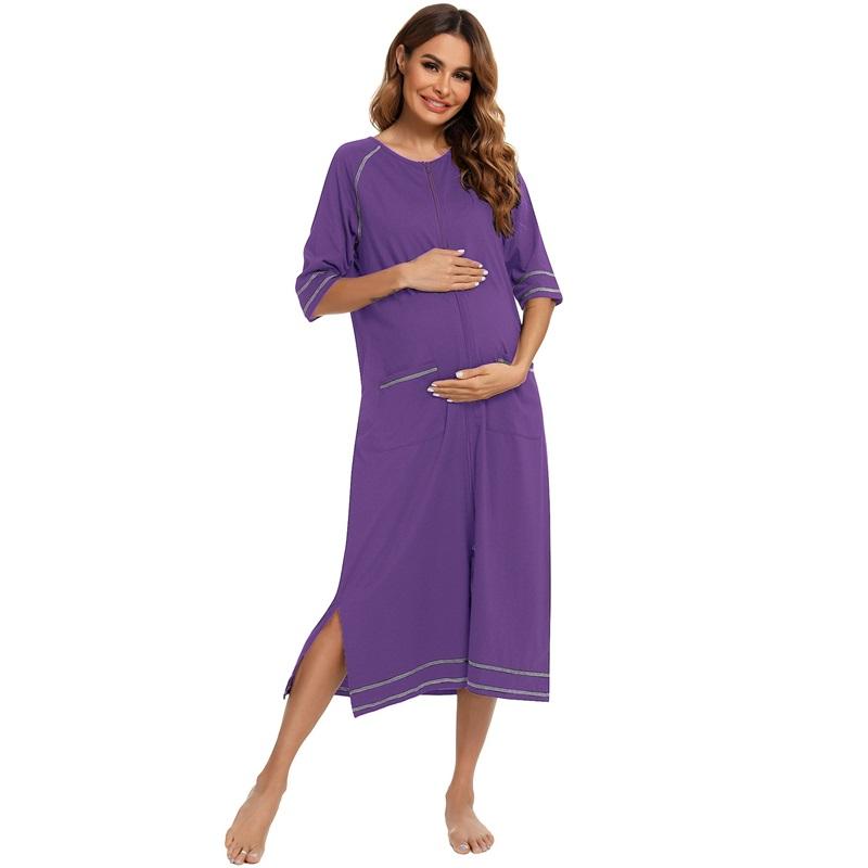 Женский халат для беременных на молнии с длинным рукавом 3/4, халат для родов в больнице, ночные рубашки для кормления, домашний халат, шезлонг, одежда для сна
