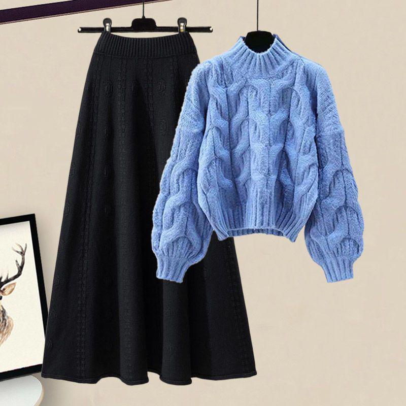 Женский вязаный свитер и юбка миди, комплект из двух предметов - Приталенный и свободный крой для осени и зимы