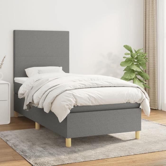 3142138 vidaXL Divan Bed and Mattress Dark Grey 90x190 Cm Fabric