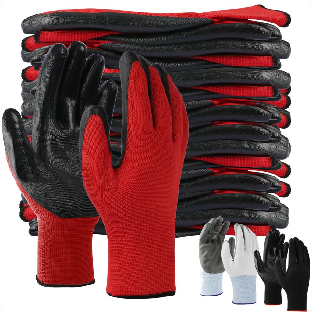12 Pairs Large Professional Working Protective Gloves For Men Women Construction Garden Mechanic Breathable PU Coated