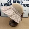 Age Reduction Plaid Big Eaves Bucket Hat with Bow, Sun Protection and White Spring and Summer Travel Artifact, Sun Hat Straw Hat