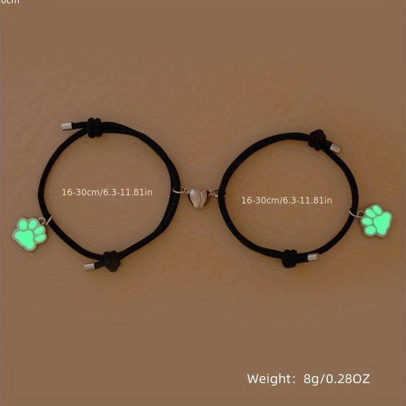2pcs Luminous Dog Paw Bracelet Love Heart Magnetic Braid Adjustable Bracelet For Your Friends Families