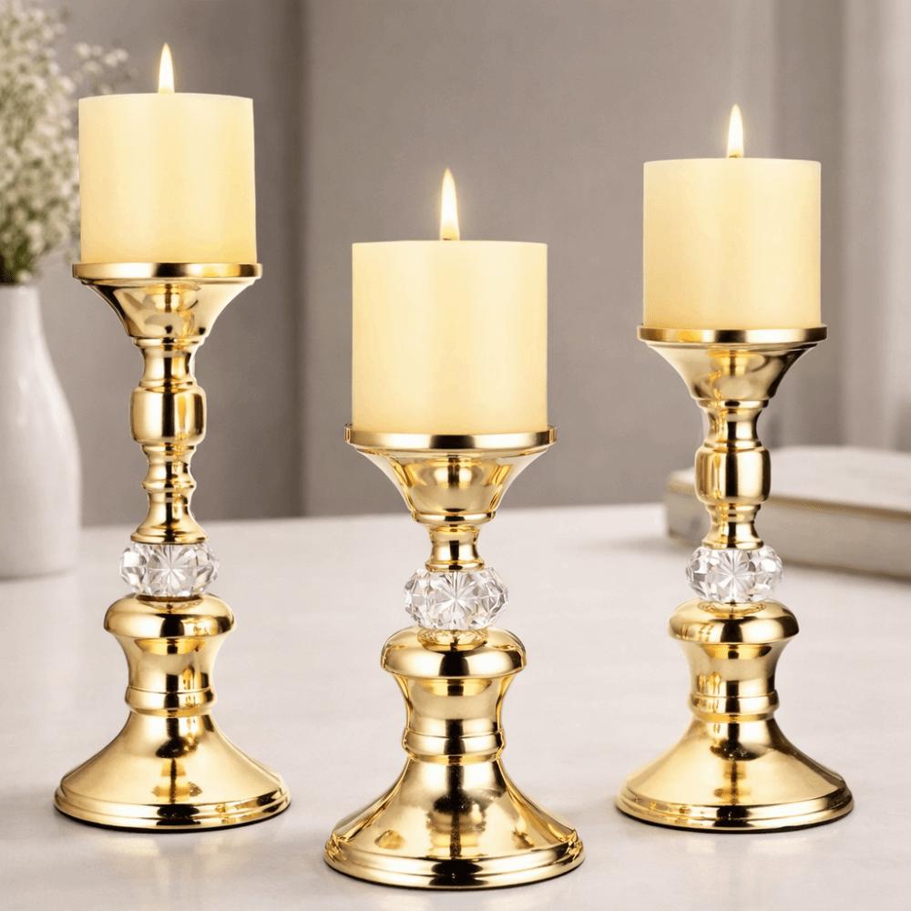 European Style Table Candle Holder Vintage Candle Stand Gold Metal Pillar Candlestick Wedding