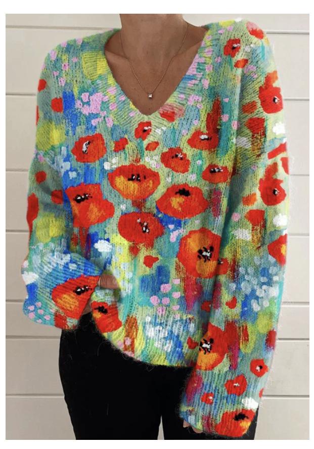 2024 Women's 3D Print V-neck Knit Cardigan: Early Spring/Autumn Sweater
