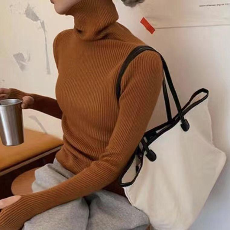 Весна Осень Водолазка с ворсом и рукавами-пальцами Зимний трикотажный базовый универсальный женский топ