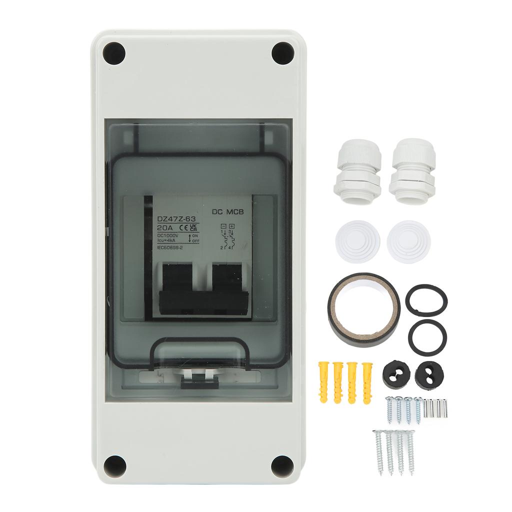 2P PV System DC Mini Circuit Breaker with Box IP65 Waterproof Solar PV Disconnect Switch DC1000V 20A