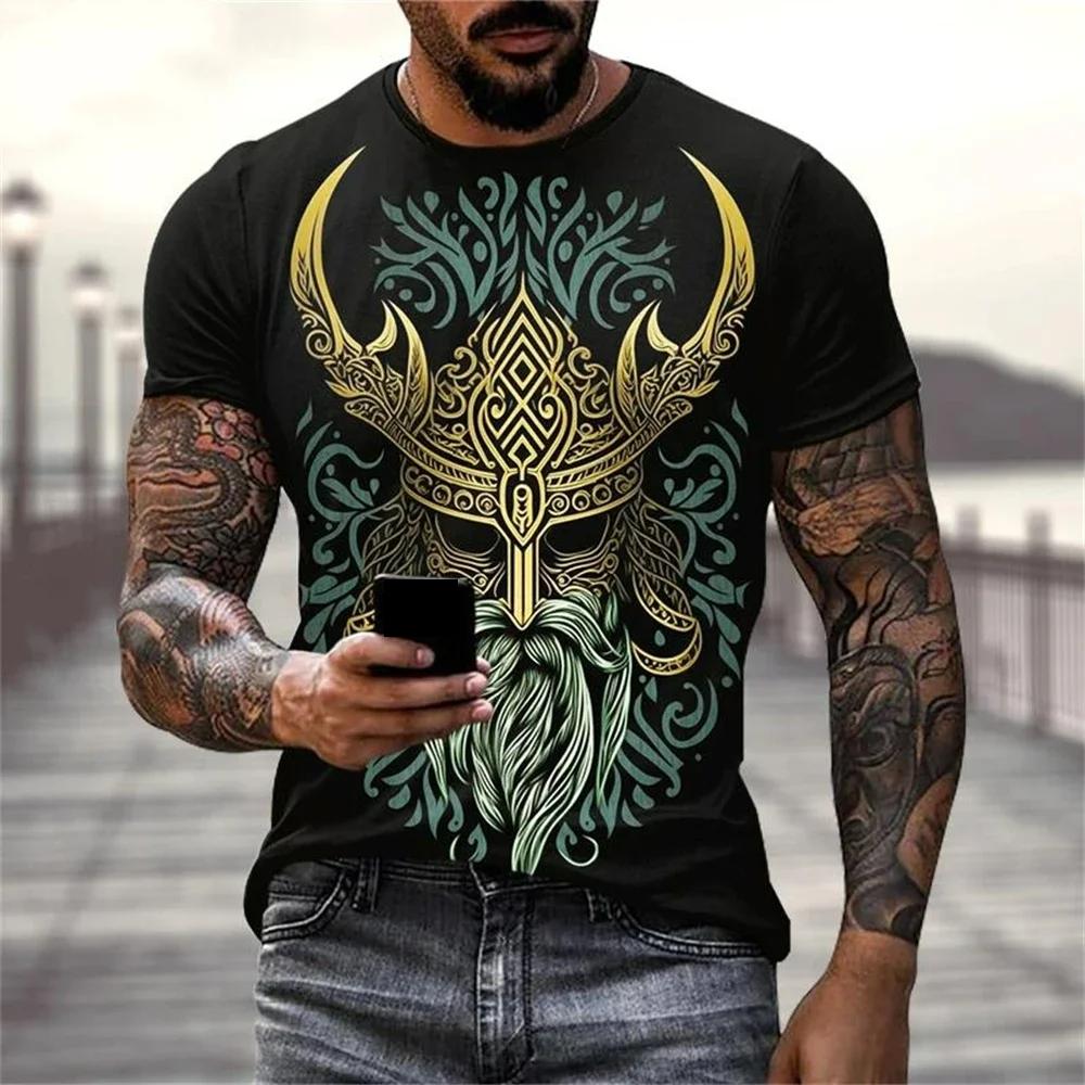 Летняя футболка с принтом Viking Warriors Graphic 3D, мужские свободные топы с коротким рукавом в скандинавском стиле, футболки, мужская одежда, размер XXS-6XL