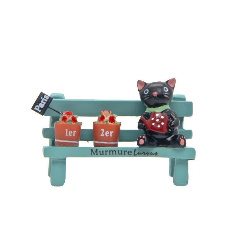 Cute Black Cat Sitting On Bench Watering Flowers Ornament With Mini Garden For Home Decor And Gift Giving