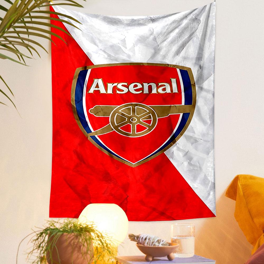 Arsenal Logo with Red and White Background Patterned tapestry home decor, suitable for bedroom and living room, gift