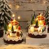 Christmas Music Box Snow House Ornaments with LED Light Resin Rotating Music Figurines Home Christmas Decorations New Year Gift