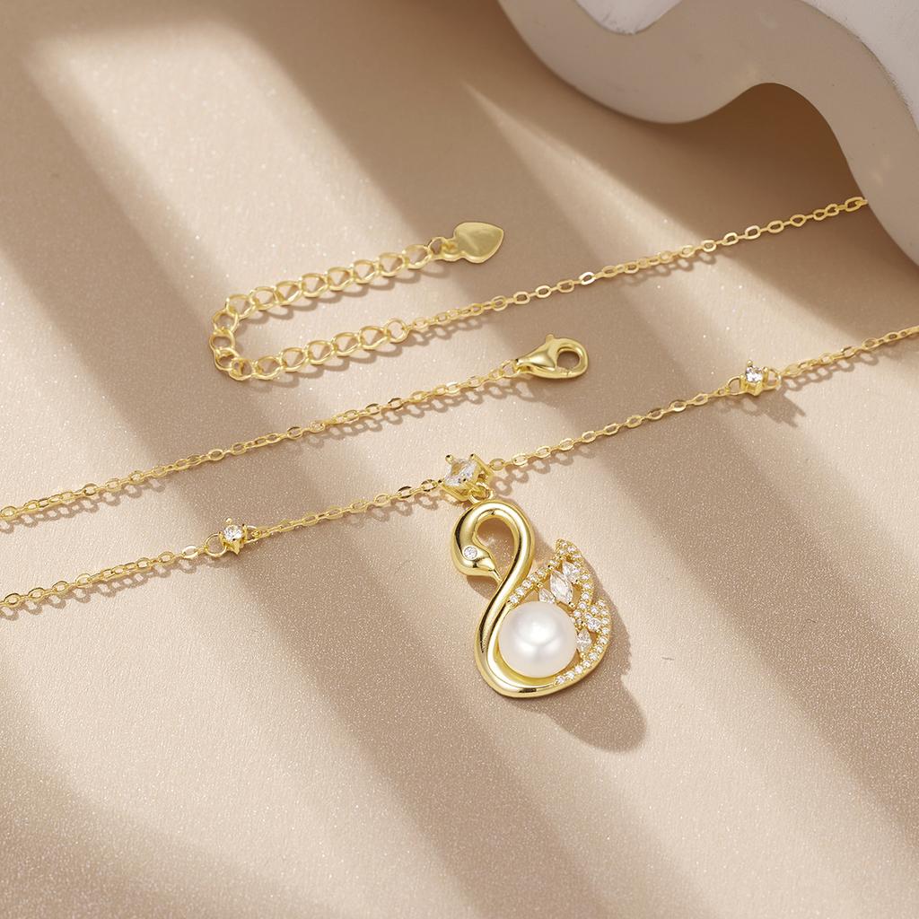 Ожерелье в виде лебедя из стерлингового серебра S925 пробы, жемчуг, женское, легкое, роскошное, высокого класса, подвеска, темпераментная цепочка на ключицу