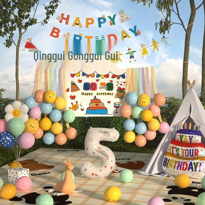 Сяохуншу Первый день рождения Кемпинг Вечеринка Шары и Баннер для Детей