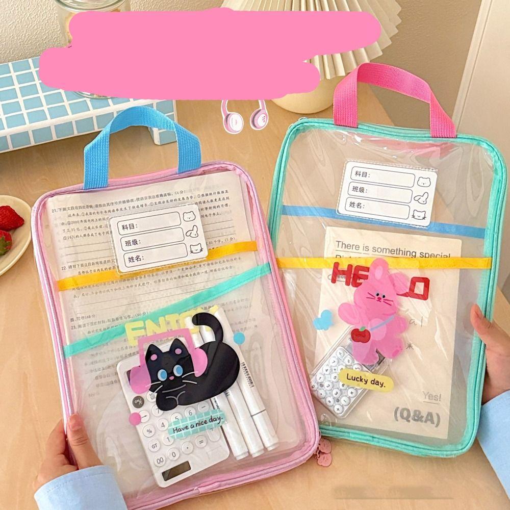 Rabbit Cartoon File Bag Transparent File Folder Bag INS Test Paper Storage Bag Kids