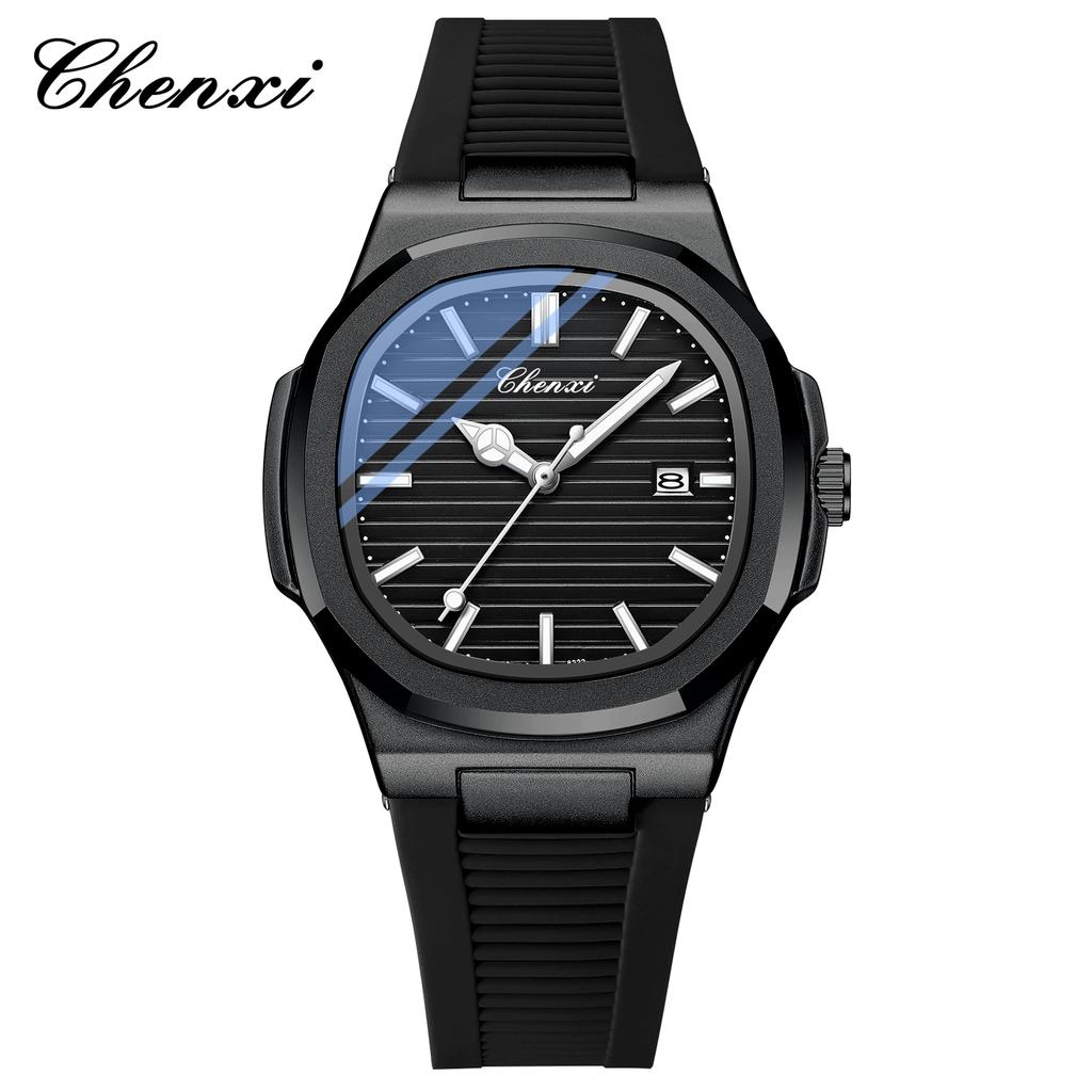 CHENXI Watches For Male Classic Fashion Quartz Calendar Luminous Waterproof High-quality Watch Black Silicone Strap,Reloj Hombre
