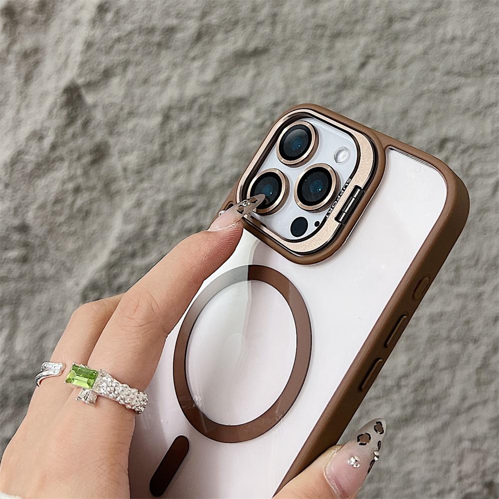 Чехол для телефона Magsafe с магнитной защитой объектива и подставкой для iPhone 11 12 13 14 15 16 Pro Max, камера, стекло, прозрачная металлическая кольцевая накладка