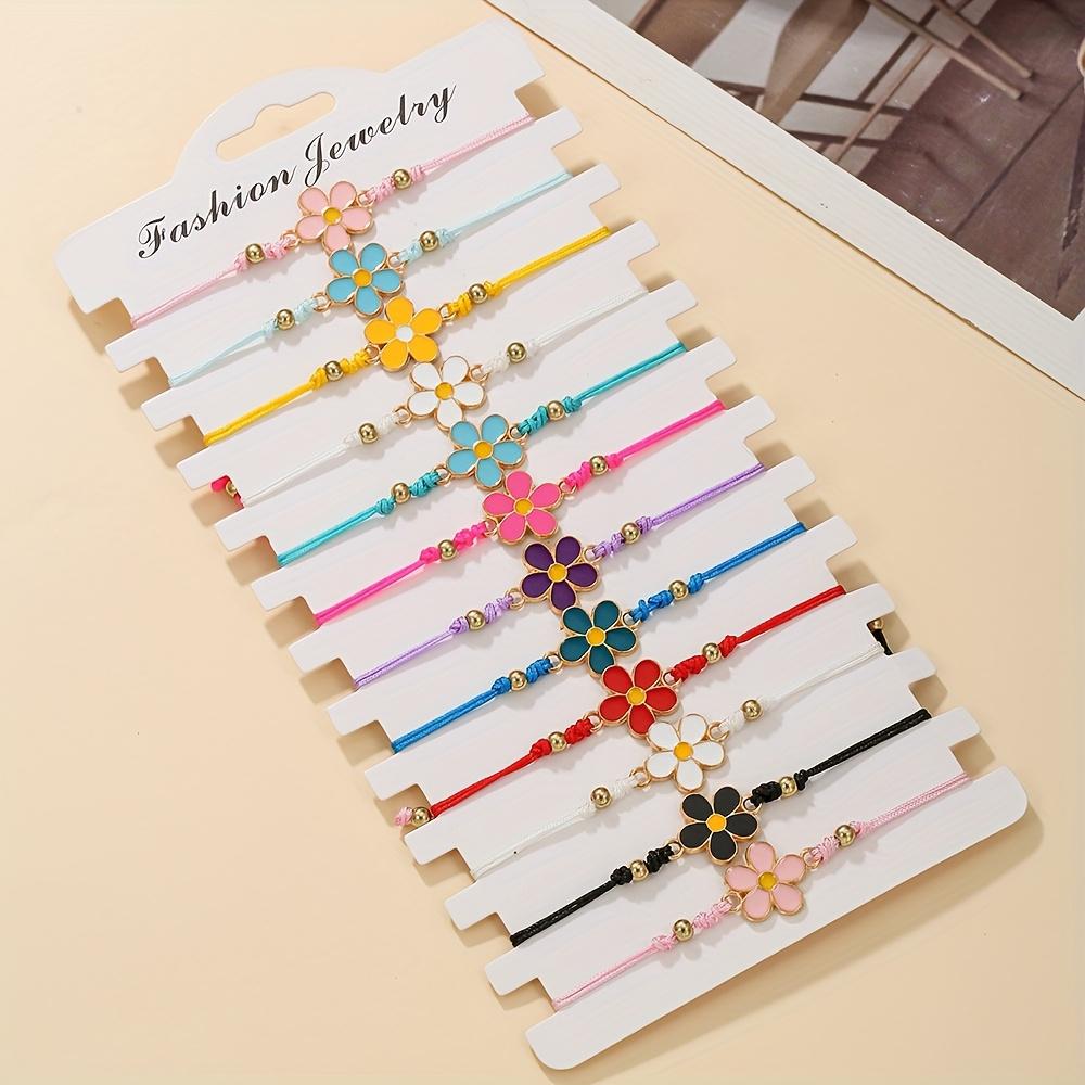 12pcs Set of Sweet and Adorable Colorful Floral Elements Adjustable Handmade Braided Bracelets, Perfect for Daily Wear