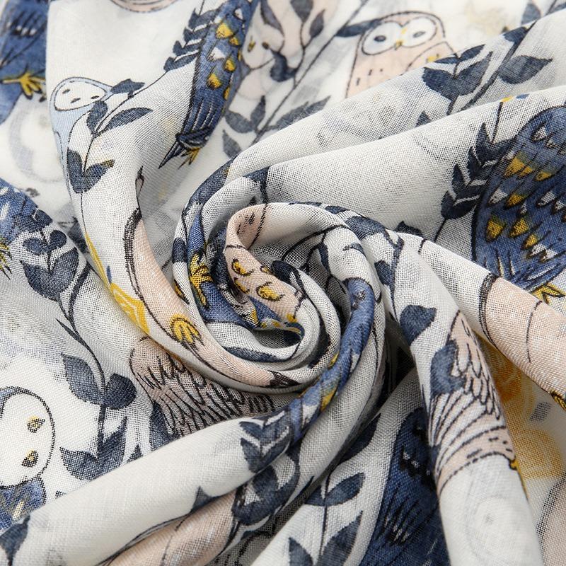 Spring and Summer New Cute Owl Beard Tassel Thin Scarf Women's Travel Cotton and Linen Feel Shawl