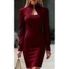 Elegant High Neck Long Sleeve Slim Fit Midi Dress Winter Office Party Wear