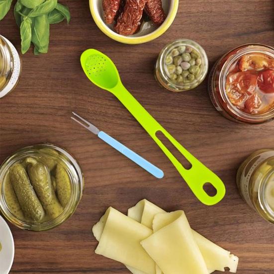 Olive Spoon Set, Hands-Free Long Handle Jar Clamps, Multi-Functional Pickle Grabber Tool, for Olives Can Onion Cucumber