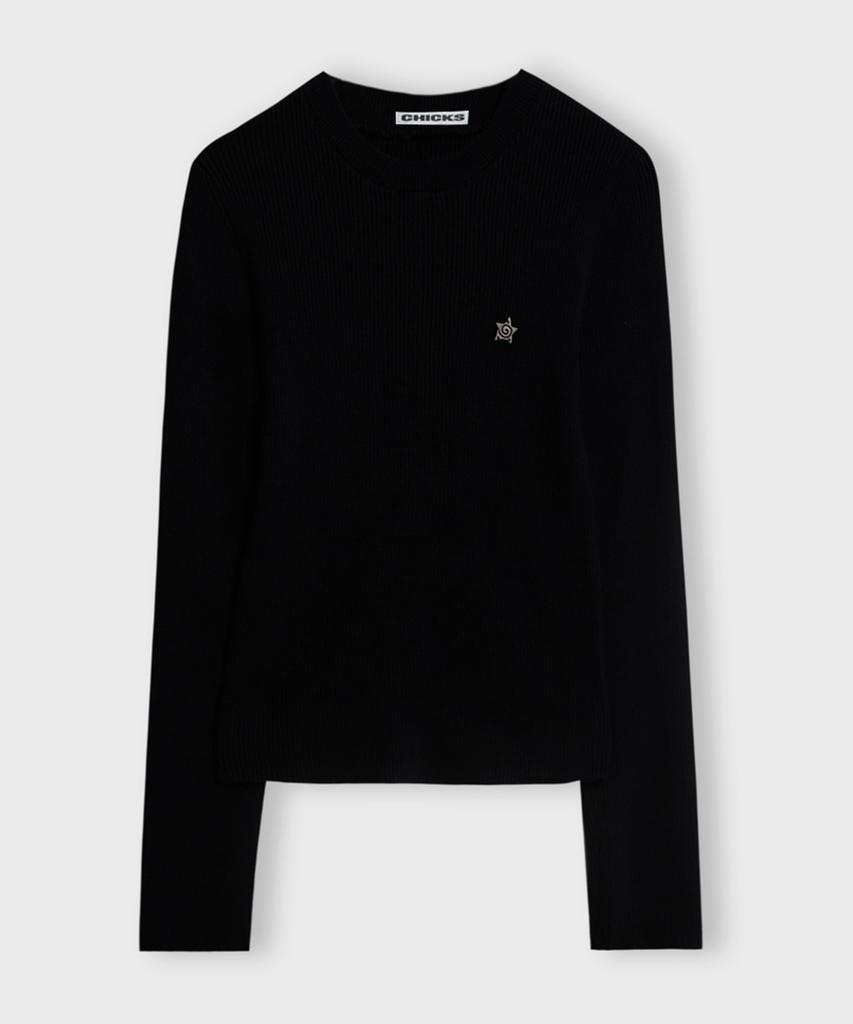 CHICKS Slim Fit Ribbed Round Knit Black