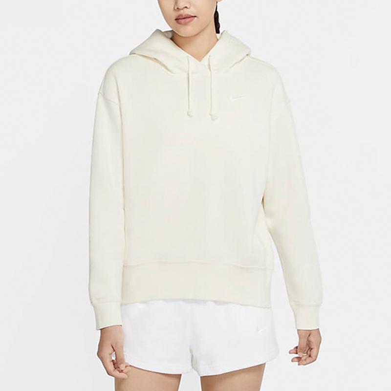 Nike Флисовый повседневный спортивный пуловер с капюшоном для женщин, топы кремового цвета CZ2591-113