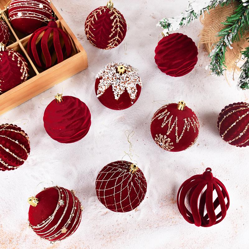 4Pcs 8CM Wine Red Christmas Ball Ornaments Big Xmas Tree Hanging Pendant 2024 Christmas Decorations For Home 2025 New Year Gifts
