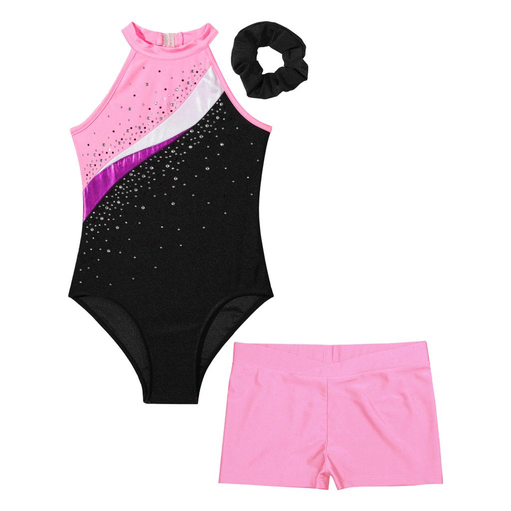 Детские гимнастические купальники без рукавов для девочек с шортами и повязкой для волос, велосипедка для балета, танцевальная одежда