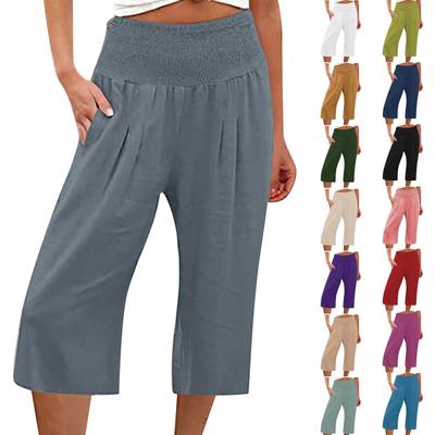Женские летние брюки 3/4 Летние брюки с карманами Повседневные свободные брюки Тканевые брюки Спортивные брюки для отдыха Пляжные брюки