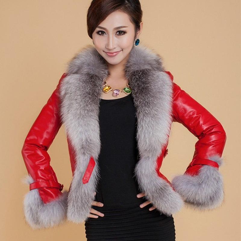 Женская короткая приталенная куртка из кожи на осень и зиму, маленькое утолщенное пальто из искусственного лисьего меха