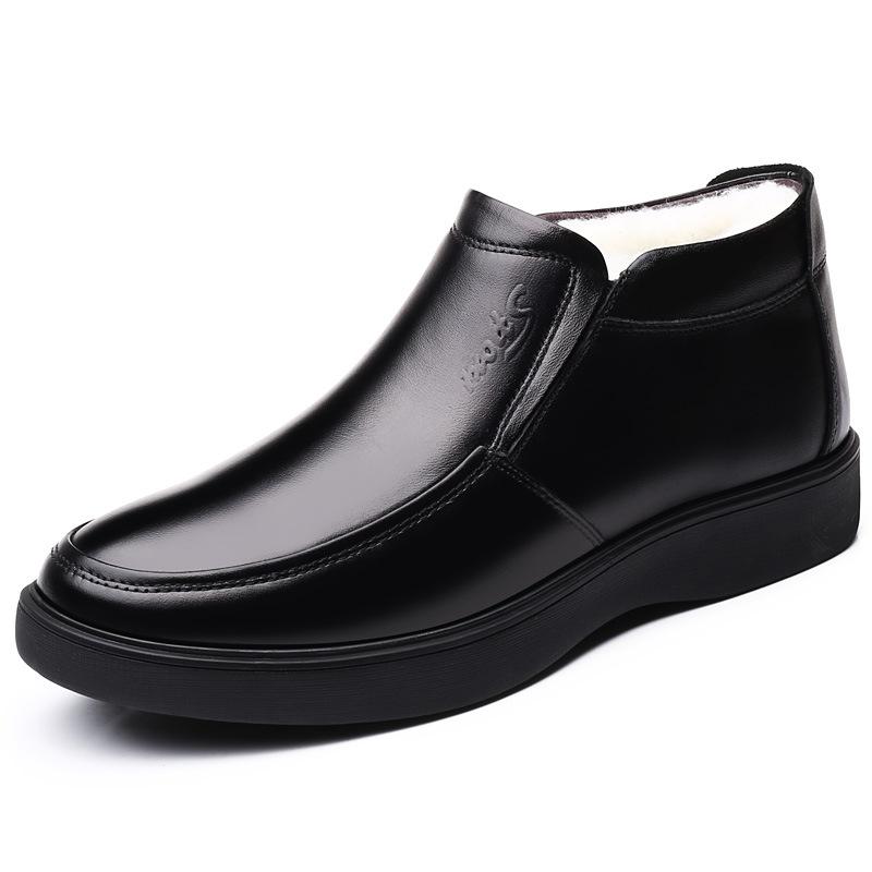 Мужские хлопковые туфли бархатные хлопковые кожаные туфли кожаные нескользящие туфли для пап утолщенные для среднего и пожилого возраста шерстяные зимние туфли теплые туфли для пожилых
