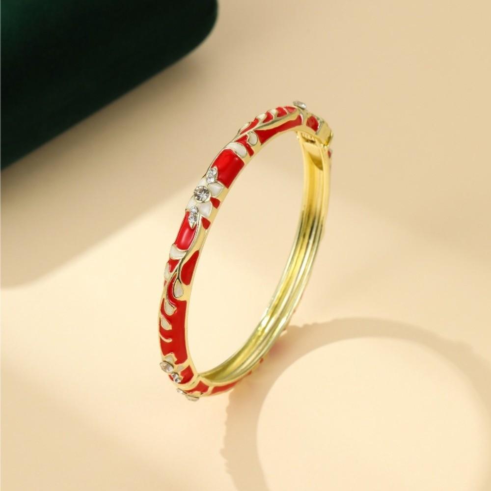 Colorful Enamel Enamel Flower Bangle Chinese Style Women's Floral Bracelet Gifts for Women Girl