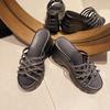 Thick-soled Wedge Slippers Women's Summer 2024 New Non-slip Outer Wear One-word Slippers Popular Casual Beach Sandals