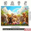 2D Adorable Dogs and Cats Party Tapestry Colorful Garden with Blooms and Rainbow Art Print