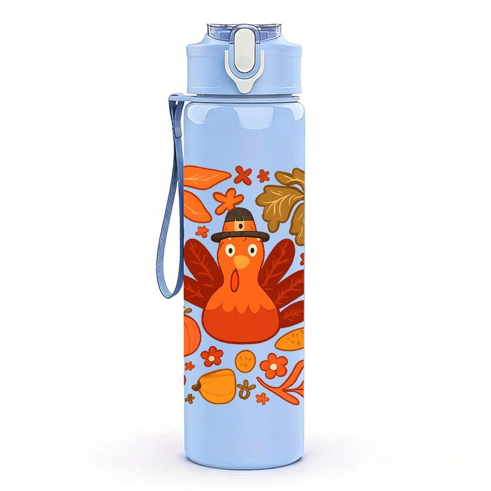 1PC Autumn Maple Turkey Art 750ml Color Plastic Sports Water Bottle Leakproof Flip Straw Lid Suitable for Sports Office Home Use