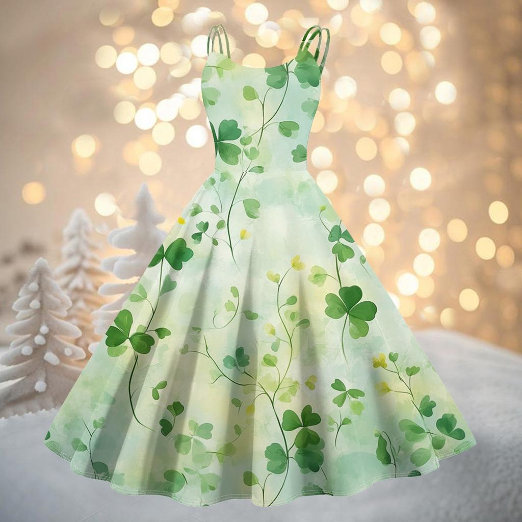 Women's Fashion St. Patrick's Day Printed Sexy Strapless Gothic Cocktail Dress Punk, Vintage Dress.