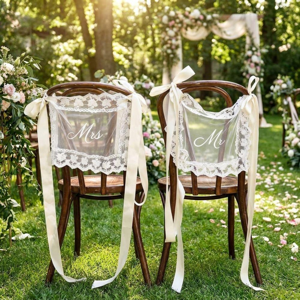 2PCS French Romantic Wedding Chair Decoration Creative Wedding Chair Banners Chair Decor