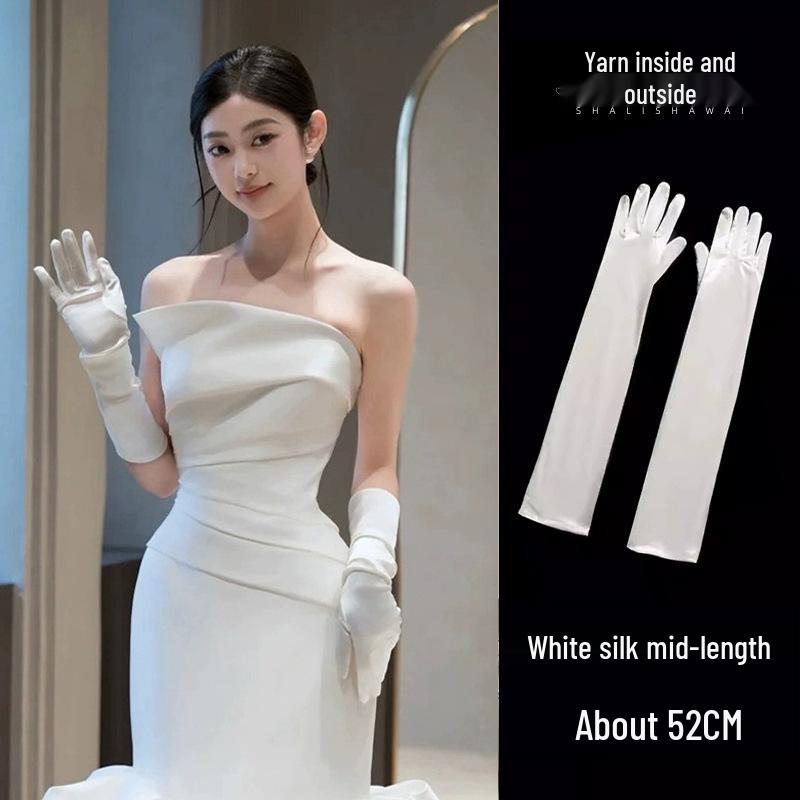 White Satin Extra Long Over-Elbow Bridal Gloves