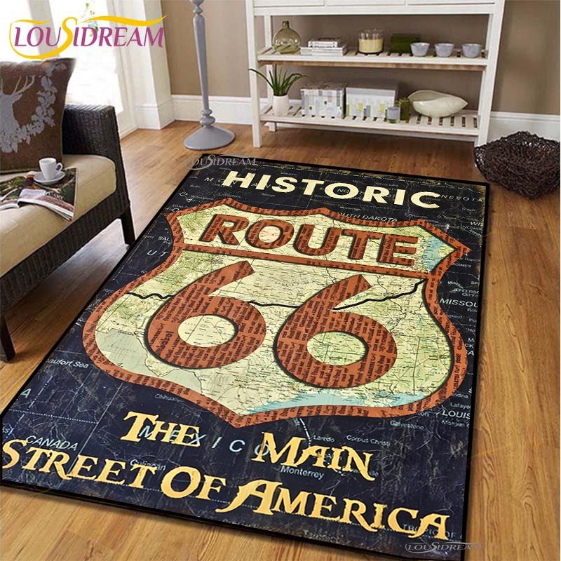 Мотоциклетный ковер Route66 для гостиной, спальни, коврики для кухни, детской, нескользящие напольные коврики, ковер для фотосессии на день рождения