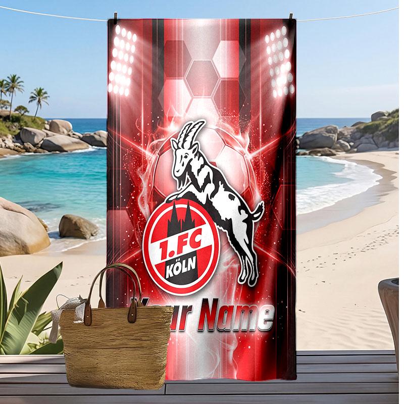 FC Köln Personalized Printed Beach Towel Soccer Logo Support Custom Name Text Absorbent Towel For Sport Travel Special Gift