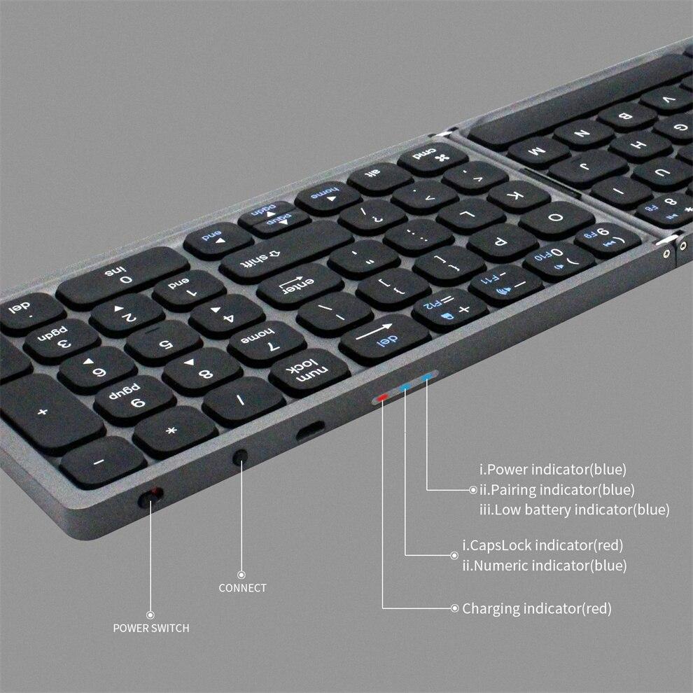 Foldable Bluetooth Keyboard with Numeric Keypad Rechargeable Folding Keyboard for IOS Windows Android Phone Tablet Laptop