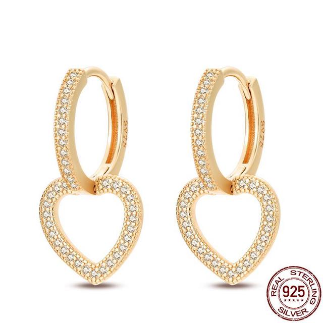 100% настоящие серьги из серебра 925 пробы, снежинка, циркон, в форме сердца, золото, розовое золото, циркон, ювелирные изделия, сверкающий кулон-обруч