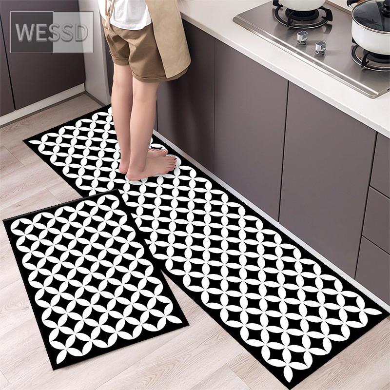 Черно-белые геометрические кухонные ковры и коврики, нескользящие 40x60 см, 40x120 см, простые наборы ковриков для ванной комнаты, 2 предмета, коврик для спальни