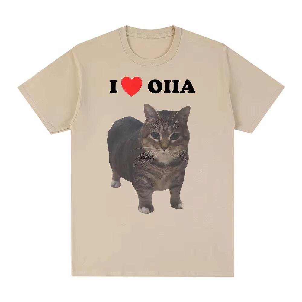 Spinning Cat Meme Funny I Love Oiia Tshirts Unisex Women Harajuku Fashion Short Sleeve Teop Shirt Unisex Clothing T Shirt Streetwear