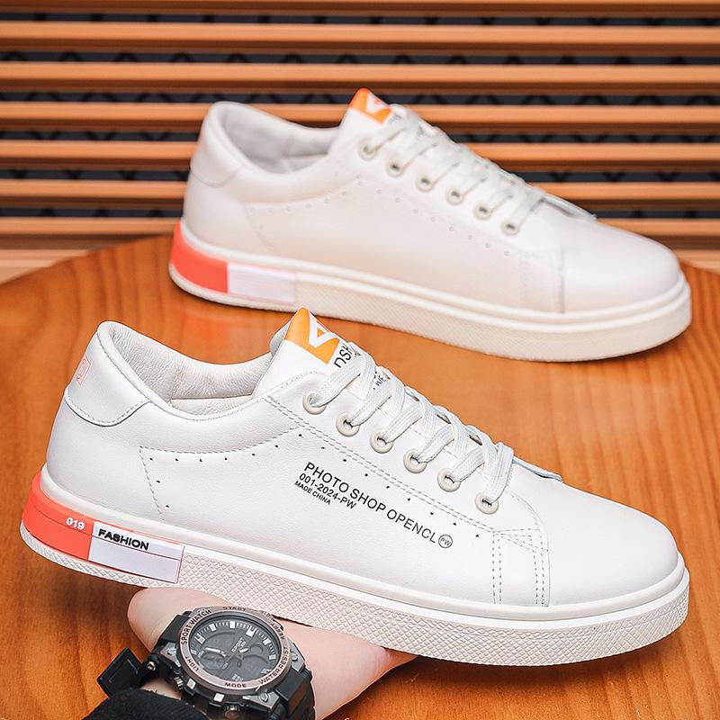 Модные мужские белые весенние кроссовки — универсальные, водонепроницаемые, с мягкой подошвой, в корейском повседневном стиле и стиле скейтбординга.