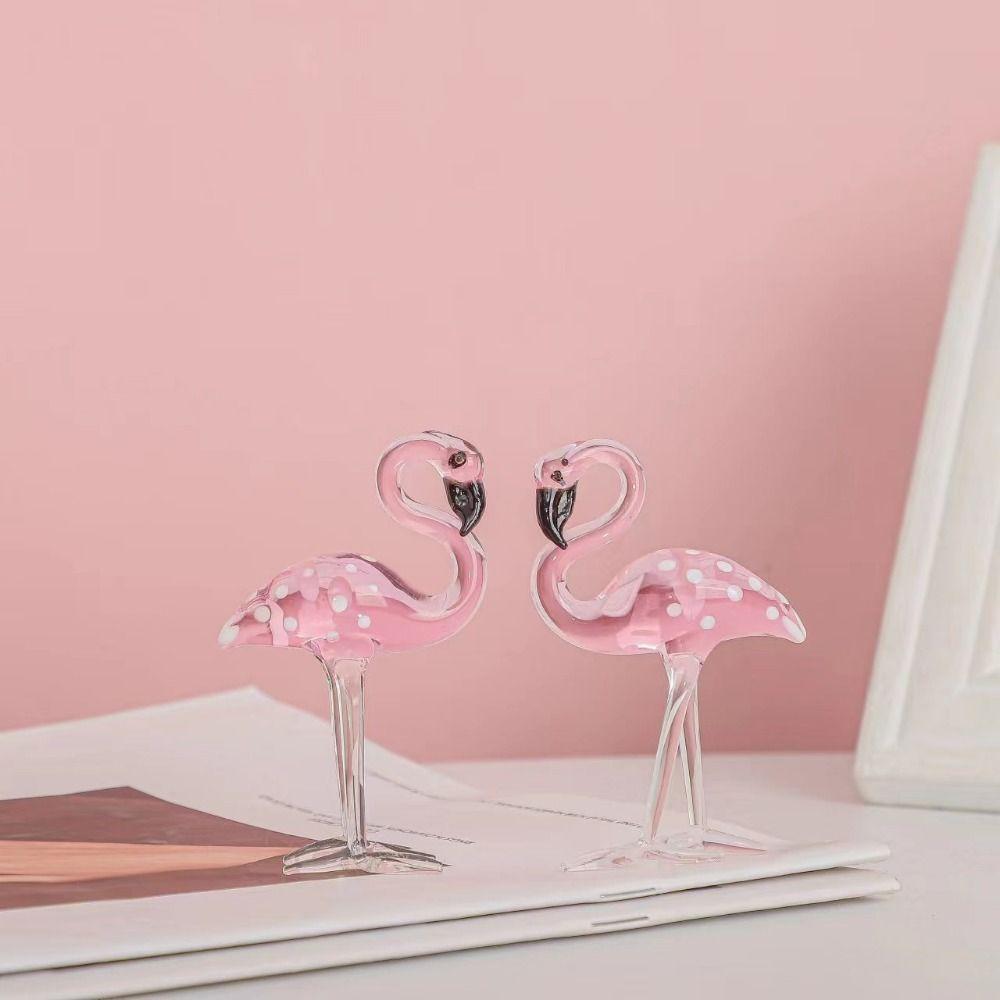 Handmade Art Simulated Pink Flamingo Cute Animal Sculpture Creative Glass Flamingo Figurines Home