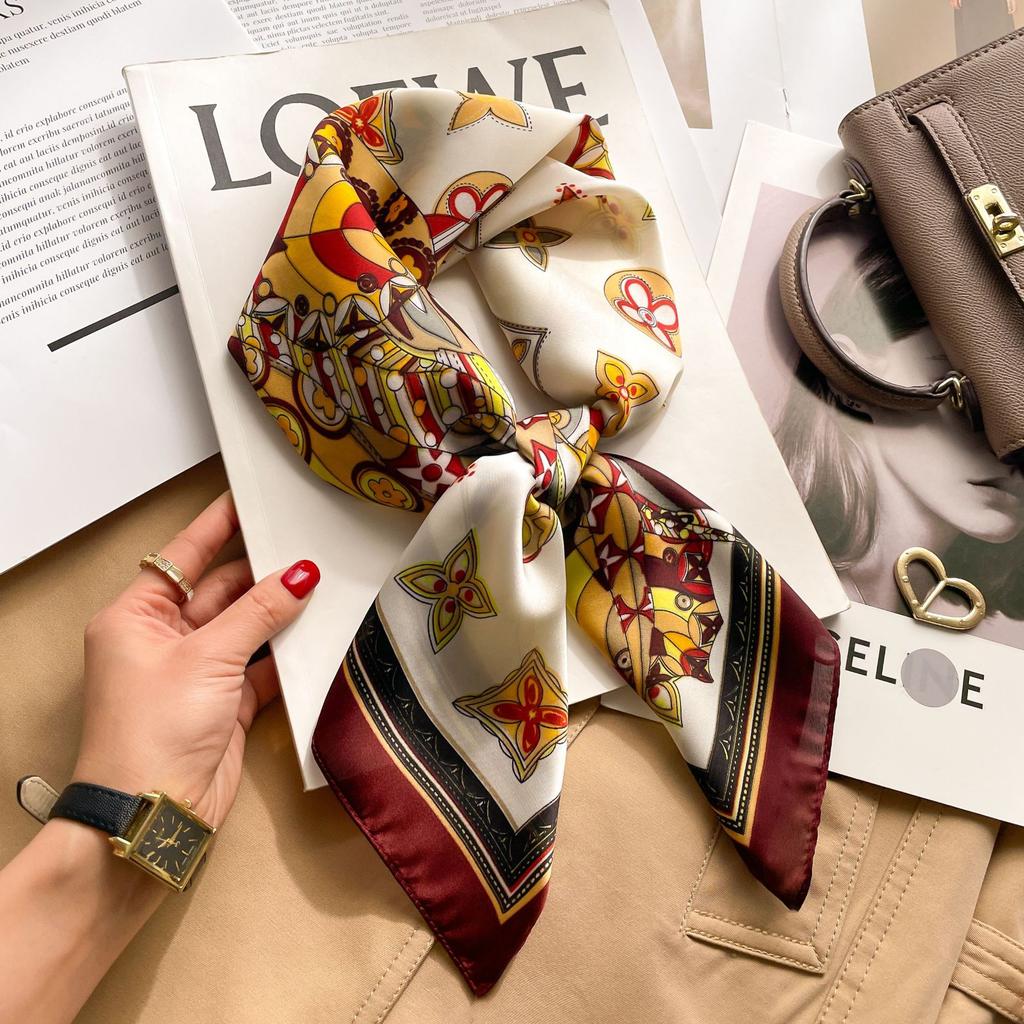 Brand Floral Print Silk Square Scarf Women Soft Satin Kerchief Hairband Neckerchief Head Hijab Lady Headband Foulard Bag Ribbon